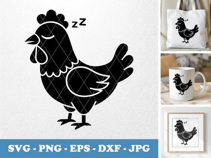 Chicken sleeping Teardrop Circle SVG, Farm Animal Cut File, Rooster Clipart, Cricut Svg Files, Png Dxf Eps, Chicken Vector