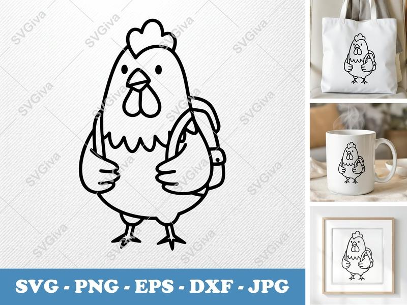 Chicken SVG | Backpack Chicken Clipart | Modern Farm Animal PNG, EPS, DXF for Cricut & Silhouette | Cute Hen Vector