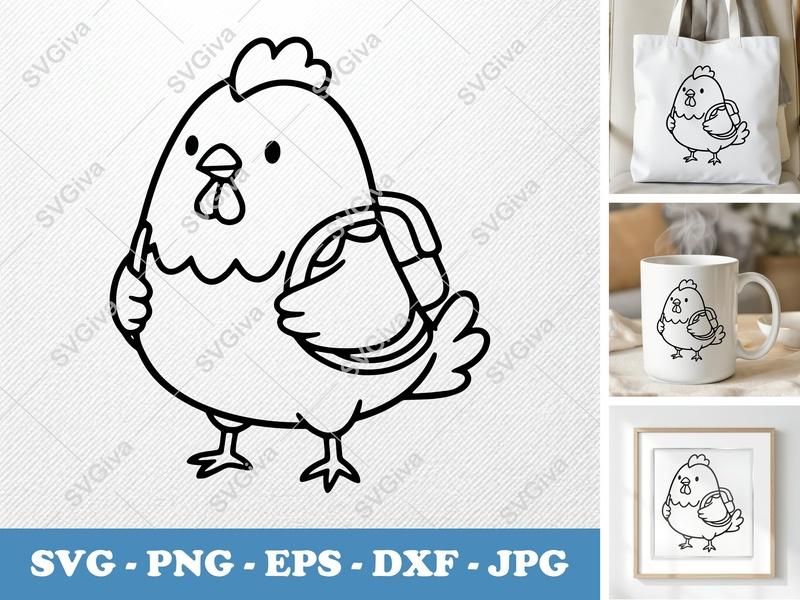 Chicken SVG | Cute Cartoon Hen Clipart | Farm Animal Outline | Digital Download PNG EPS DXF for Cricut Silhouette