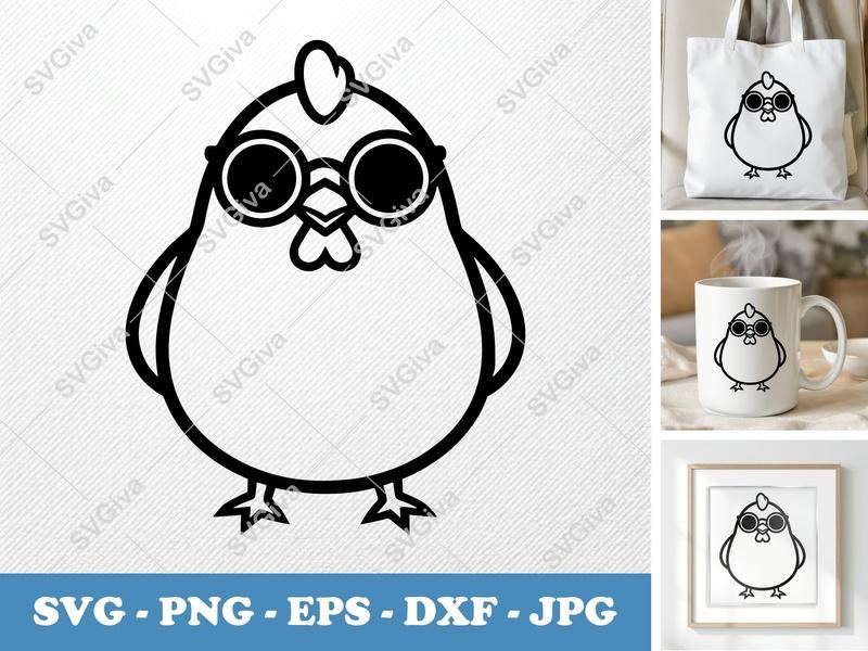 Chicken SVG | Funny Glasses Chick | Cute Farm Animal | PNG EPS DXF for Cricut Silhouette Cutting Machines