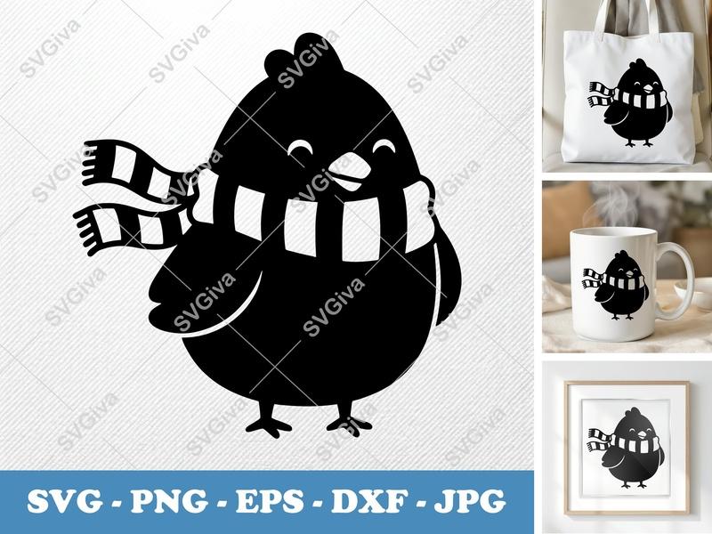 Chicken Wearing a Scarf SVG PNG DXF EPS | Cricut Silhouette Cut File