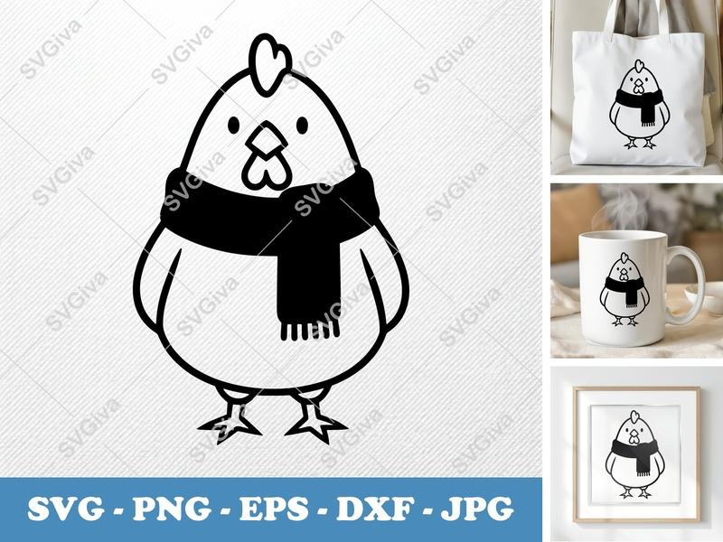 Chicken wearing a scarf SVG | Simple Minimalist Cute Chicken Cut File | PNG DXF EPS | Cricut Silhouette Vector Design