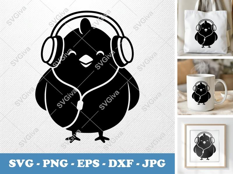 Chicken Wearing Headphones SVG PNG DXF EPS | Music Animal Cut File Cricut Silhouette