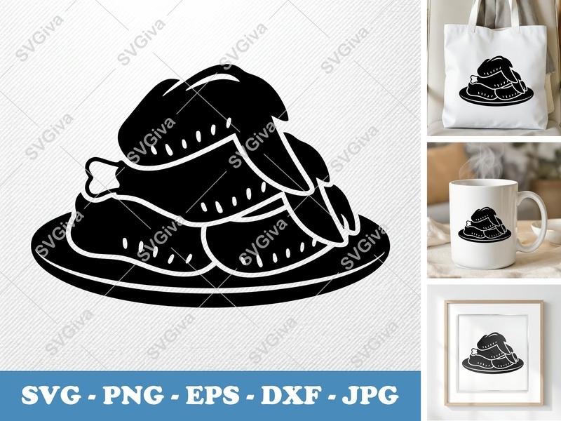 Chicken Wings on a plate SVG PNG DXF EPS | Food Cut File Cricut Silhouette | Kitchen Vector Design