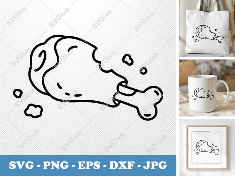 Chicken Wings SVG, Drumstick Outline, Food Clipart, BBQ Cut File, PNG EPS DXF for Cricut & Silhouette
