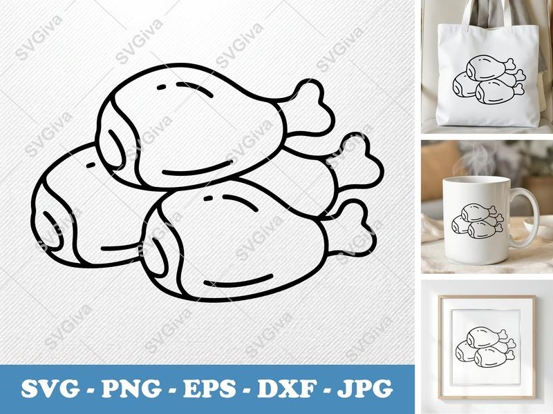 Chicken Wings SVG | Modern Drumsticks Outline | Food BBQ SVG, PNG, EPS, DXF for Cricut & Silhouette | Grill Clipart