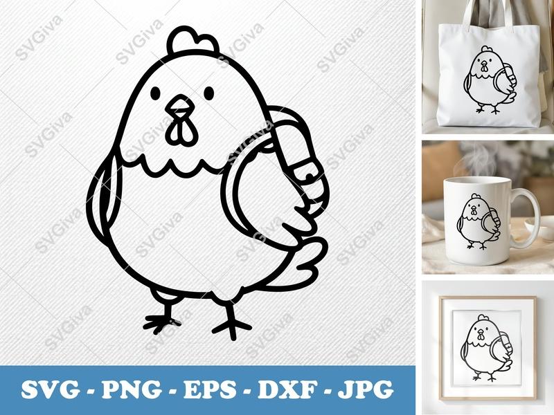 Chicken with Backpack SVG PNG DXF EPS | Cute Animal Cut File for Cricut Silhouette