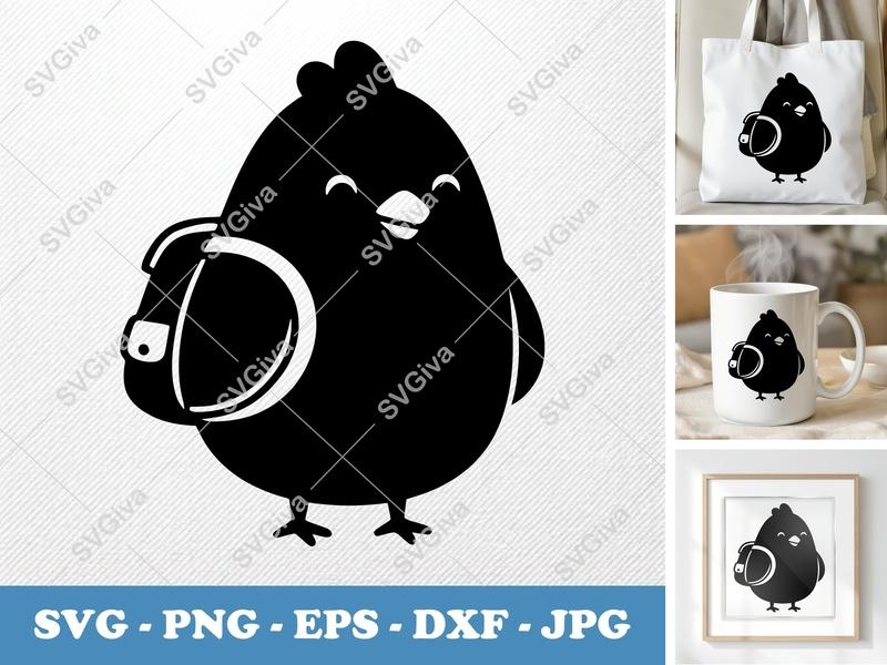 Chicken with Backpack SVG PNG DXF EPS | Farm Animal Cut File Cricut Silhouette Vector