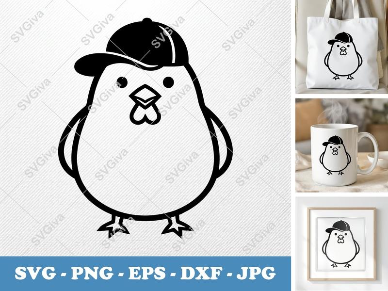 Chicken with Hat SVG | Modern Farm Animal PNG EPS DXF | Cricut Silhouette File | Cute Chick Cut File