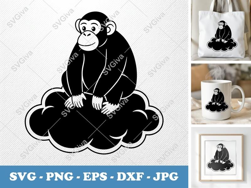 Chimpanzee sitting on a cloud SVG PNG DXF EPS | Cricut Silhouette Cut File