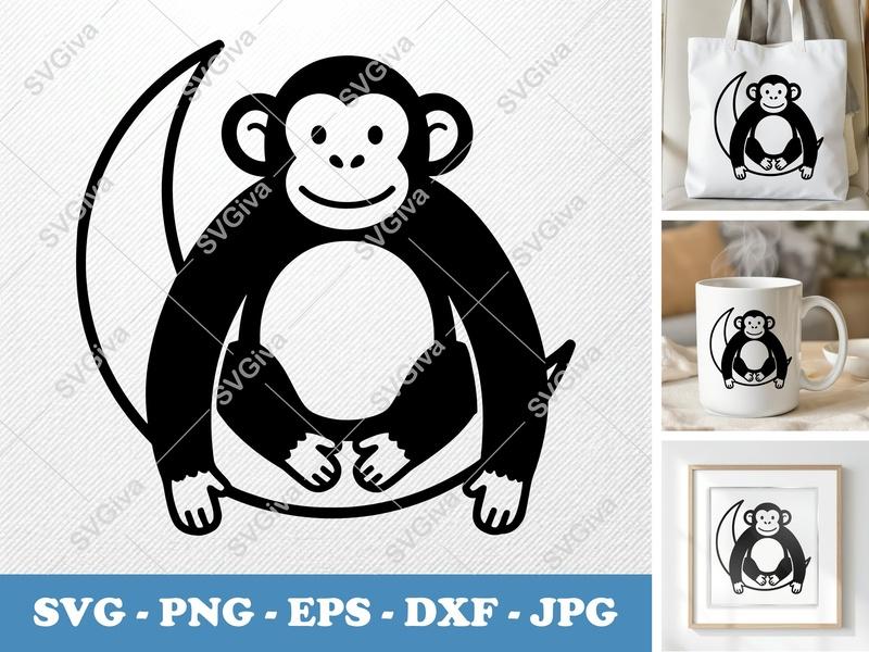 Chimpanzee Sitting on Moon SVG PNG DXF EPS | Cricut Silhouette Cut File Vector