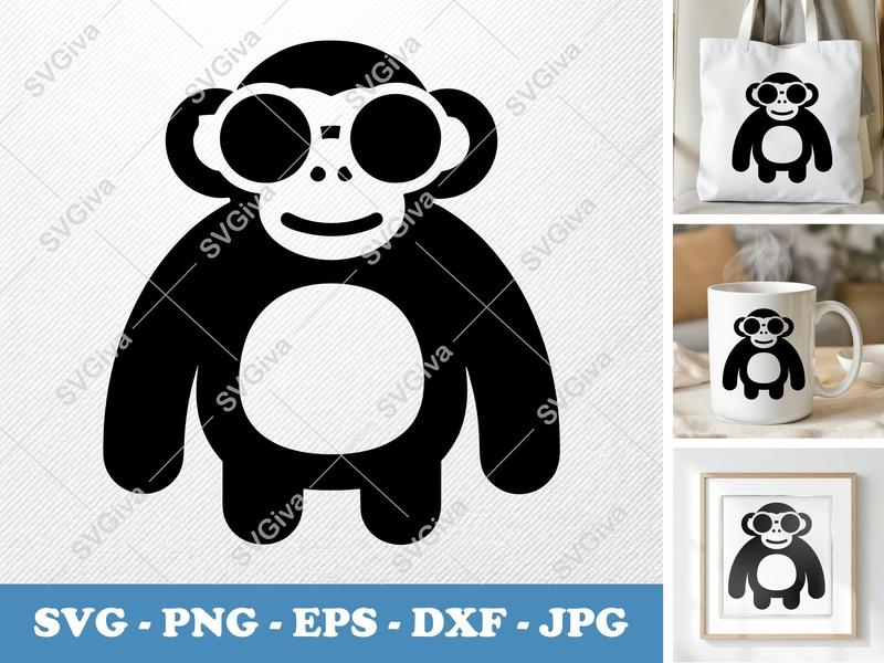 Chimpanzee Wearing Sunglasses SVG | Friendly Bean-Shaped Cut File | PNG DXF EPS for Cricut Silhouette