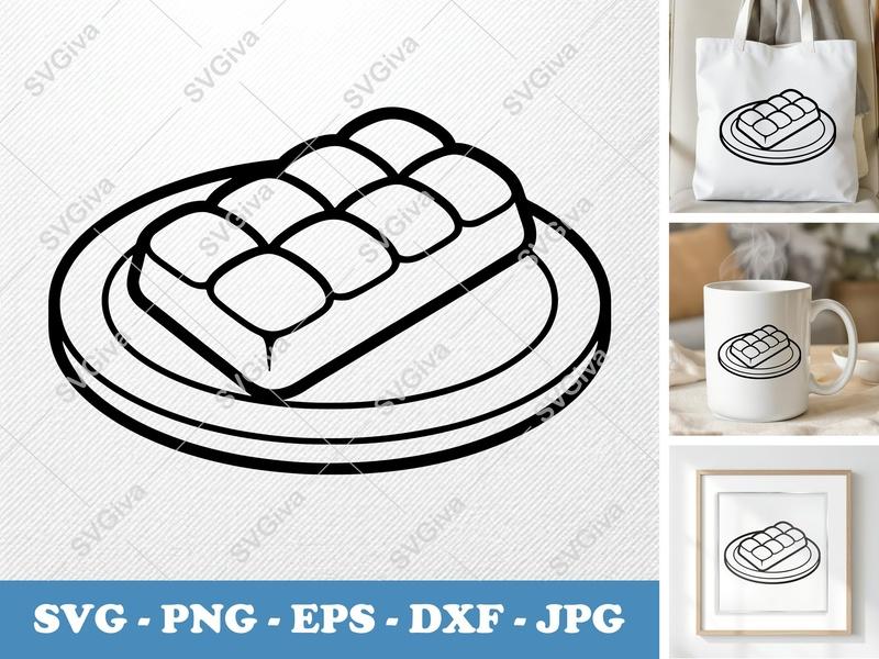 Chocolate Bar on a Plate SVG | Puffy Soft Forms | Inflated Pillow Shapes | PNG DXF EPS | Cricut Silhouette Cut File