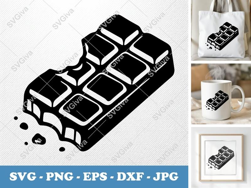 Chocolate Bar SVG, Bitten Candy Bar, Dessert Outline, Sweet Treat PNG EPS DXF for Cricut | Silhouette Cut File