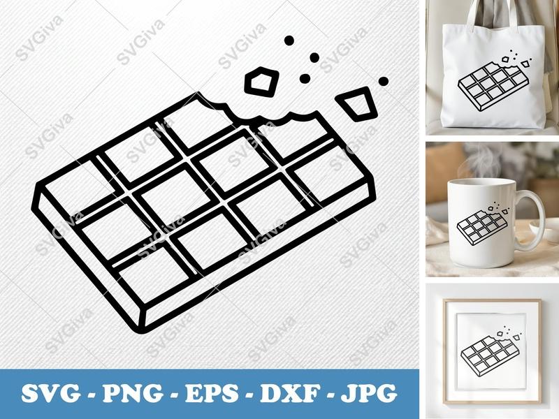 Chocolate Bar SVG | Bitten Candy Bar Outline, Sweet Treat PNG EPS DXF for Cricut & Silhouette, Modern Food Icon