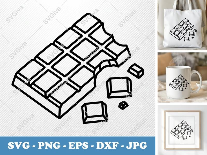 Chocolate Bar SVG | Bitten Candy Cut File | Modern Food Clipart for Cricut, Silhouette | PNG EPS DXF Vector Art