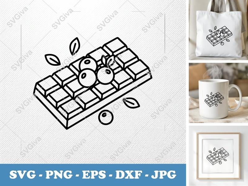 Chocolate Bar SVG, Blueberry | Modern Dessert Cut File | SVG PNG EPS DXF for Cricut & Silhouette | Food Sweet Treat Design