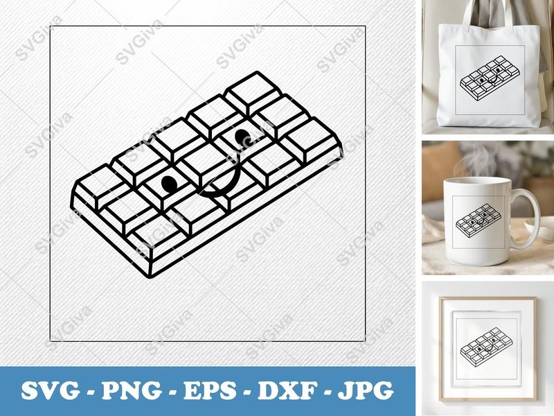 Chocolate Bar SVG | Cartoon Face, Cute Candy Design | PNG EPS DXF for Cricut & Silhouette, Sweet Treat Vector Cut File