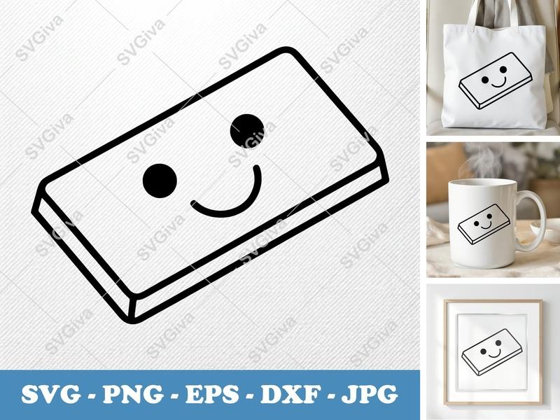Chocolate Bar SVG, Cute Happy Face PNG, EPS, DXF | Food Snack Cricut Cut File | Modern Cartoon Kawaii Design for Silhouette