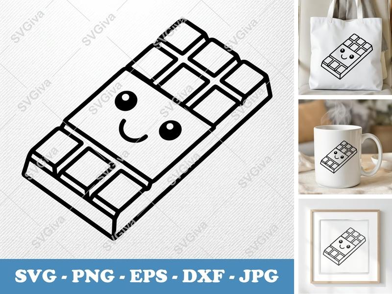 Chocolate Bar SVG, Cute Kawaii Candy Bar with Face | PNG EPS DXF for Cricut, Silhouette | Sweet Treat Cut File