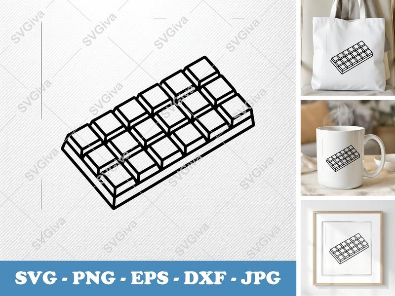 Chocolate Bar SVG | Outline Line Art | PNG EPS DXF | Cricut Silhouette File | Candy Treat Sweet Food Clip Art