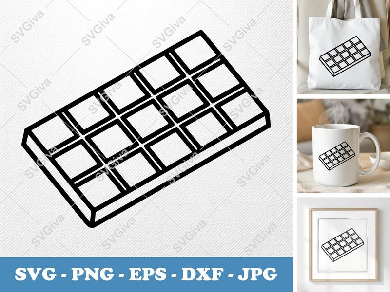 Chocolate Bar SVG | Outline, Modern, Sweet Treat | PNG EPS DXF for Cricut & Silhouette | Candy Food Cut File