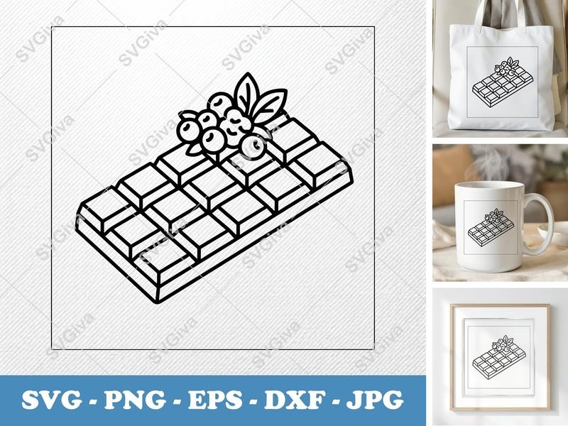 Chocolate Bar with Garnish SVG | Bold Contour, Clean Fill | PNG DXF EPS | Cricut Silhouette Cut File