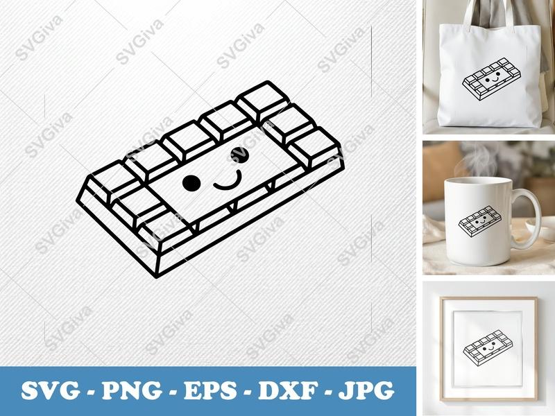 Chocolate Bar with Smiling Face SVG | Minimalist Contour Cut File for Cricut, Silhouette | PNG, DXF, EPS Vector