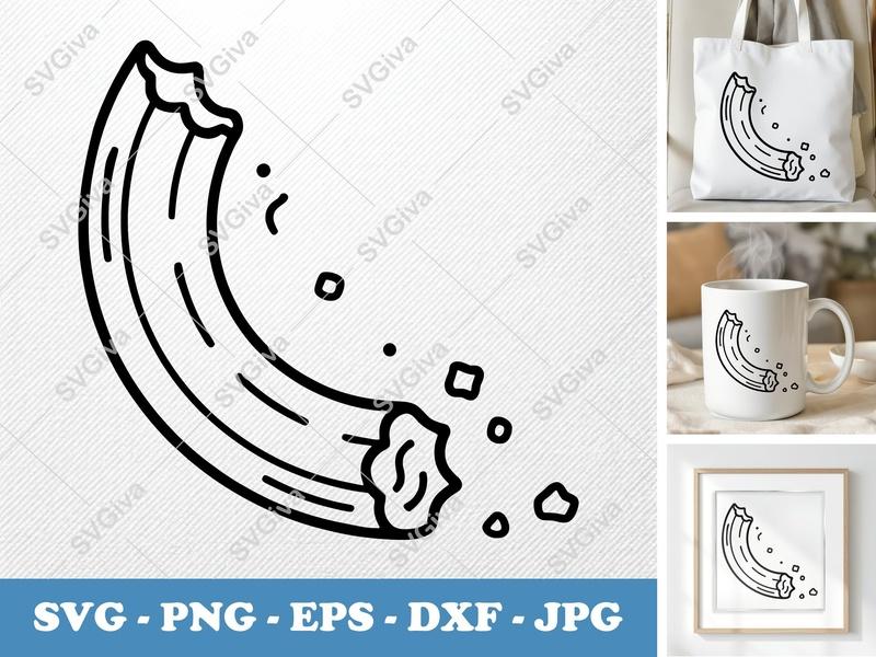 Churros SVG, Bitten Snack Outline, Modern Food Clip Art, PNG EPS DXF for Cricut & Silhouette, Dessert Vector