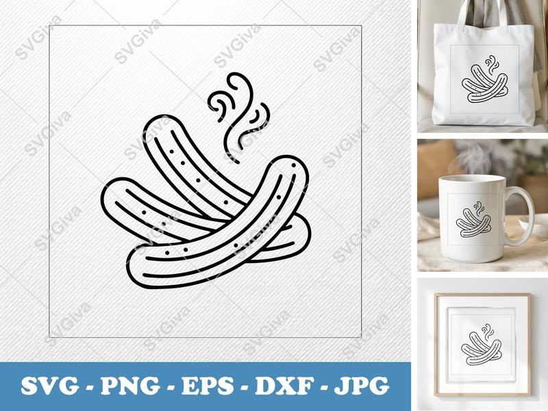 Churros SVG, Hot Dessert Snack Cut File, Food Outline Art, PNG EPS DXF for Cricut Silhouette, Bakery Graphic
