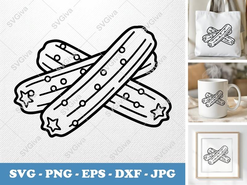Churros SVG | Modern Clean Design with Stars | PNG EPS DXF | Cricut Silhouette Cut File
