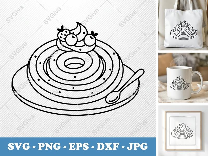 Churros SVG, Modern Dessert with Berries and Cream, PNG EPS DXF for Cricut Silhouette, Sweet Food Cut File