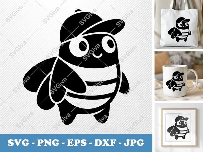 Cicada Cartoon SVG, Cute Bug with Hat, Modern Clean Design | PNG EPS DXF for Cricut & Silhouette, Insect Cut File