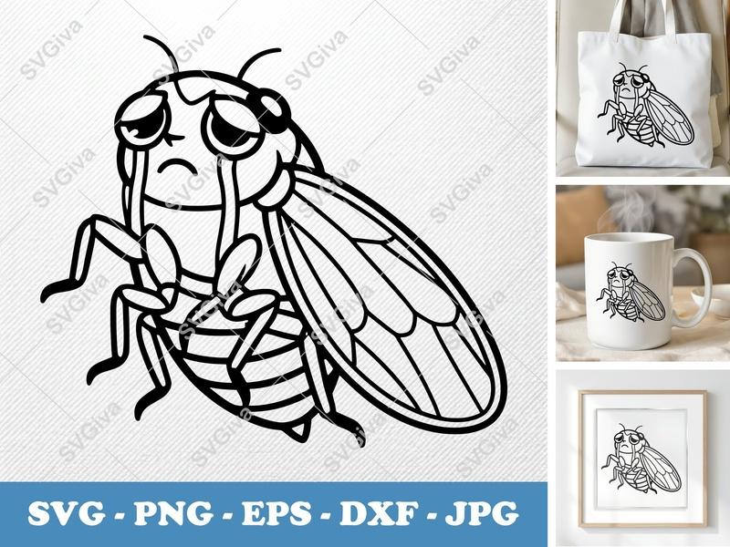 Cicada Crying SVG | Bold Minimalist Vector Cut File | PNG DXF EPS for Cricut Silhouette