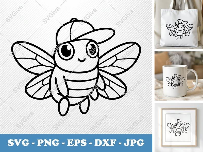 Cicada in a Cap SVG | Friendly Rounded Bean-Shaped Design | PNG DXF EPS | Cricut Silhouette File