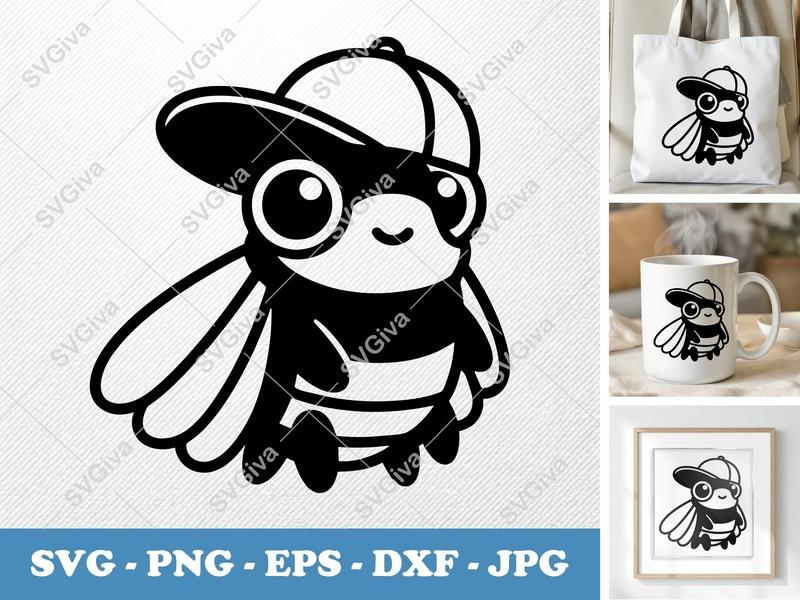 Cicada in a Cap SVG | Puffy Soft Shapes | Inflated Pillow Art | PNG DXF EPS | Cricut Silhouette File