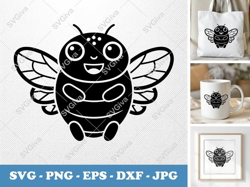 Cicada Kawaii SVG, Cute Insect Cut File, Modern Bug | SVG PNG EPS DXF for Cricut & Silhouette, Happy Cicada Vector Design