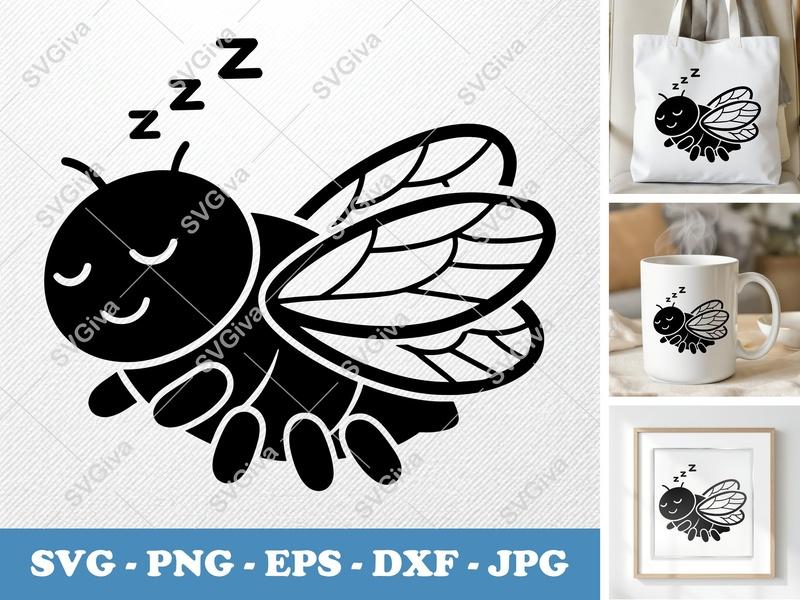 Cicada Sleeping SVG, Cute Insect Clipart, Modern Bug PNG EPS DXF | Cricut & Silhouette Cut File, Cartoon Design