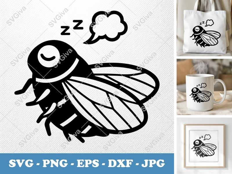 Cicada Sleeping SVG PNG DXF EPS | Insect Cut File for Cricut Silhouette | Nature Vector Art