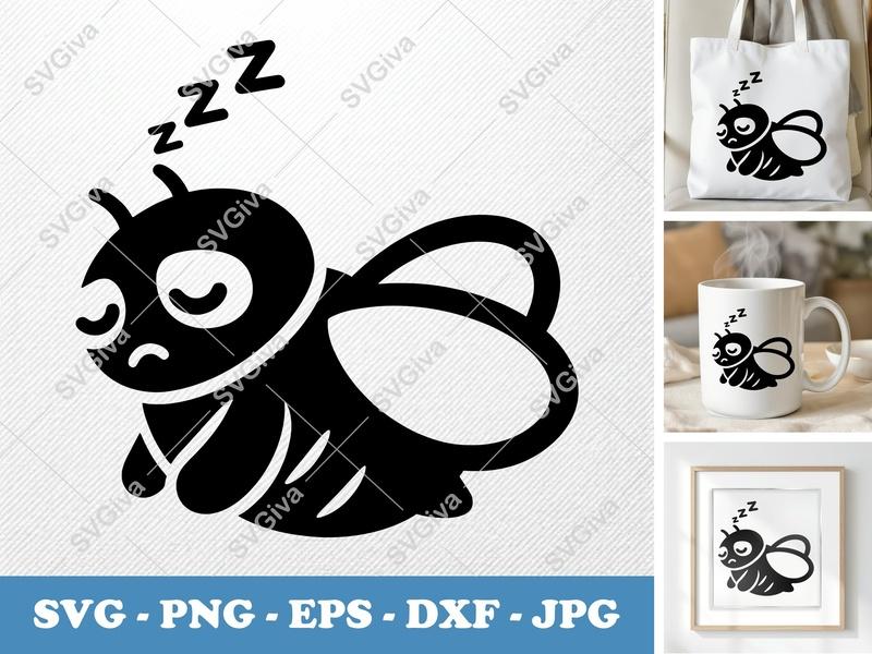 Cicada Sleeping SVG Puffy Soft Cut File | Inflated Pillow Forms PNG DXF EPS | Cricut Silhouette | Cute Insect Design