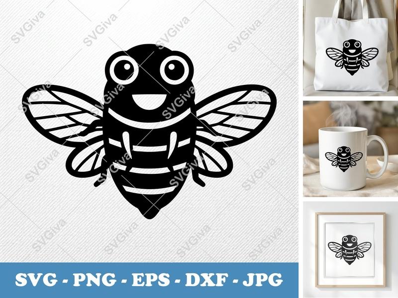 Cicada Smiling Happily SVG PNG DXF EPS | Puffy Insect Cut File Cricut Silhouette Vector Art