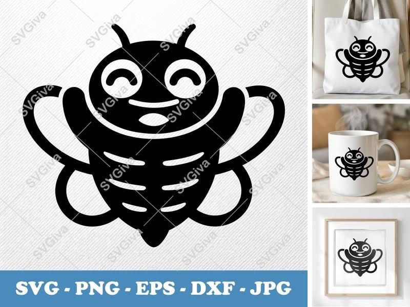 Cicada Smiling Happily SVG | Puffy Pillow Soft Design | PNG DXF EPS | Cricut Silhouette Cut File
