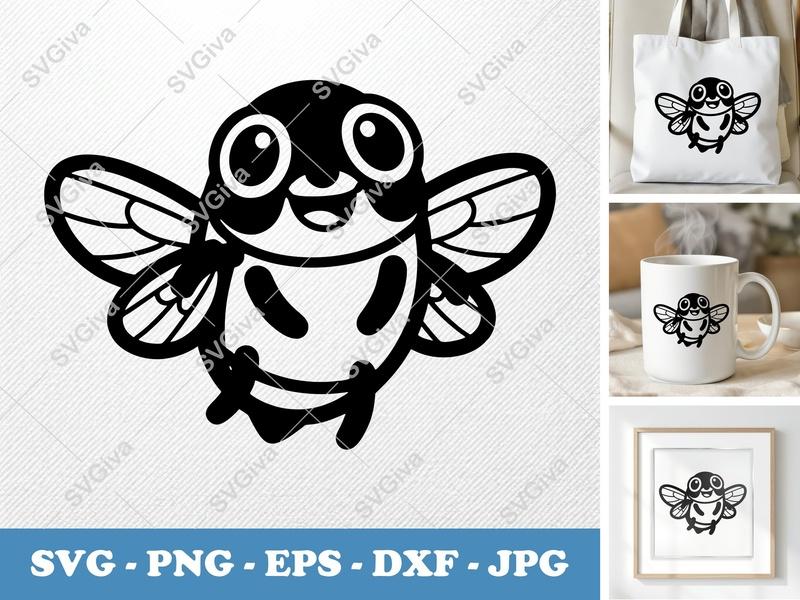 Cicada Smiling Happily SVG | Puffy Soft Forms | PNG DXF EPS for Cricut & Silhouette