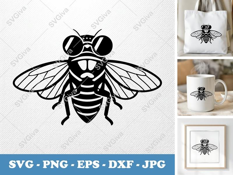 Cicada Sunglasses SVG | Puffy Insect Cut File PNG DXF EPS Cricut Silhouette Bug