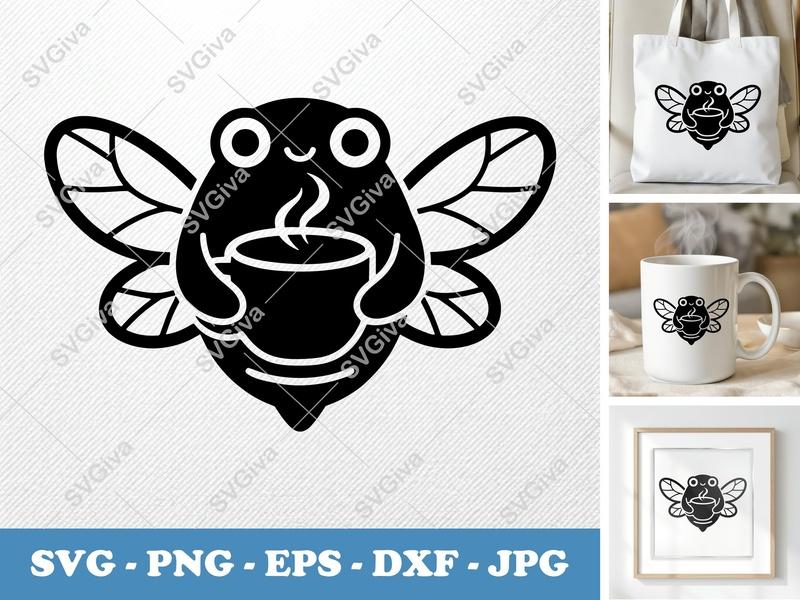 Cicada SVG Coffee Mug Design | Cute Insect Clip Art, Modern Line Art, Digital Download for Cricut, Silhouette | PNG EPS DXF