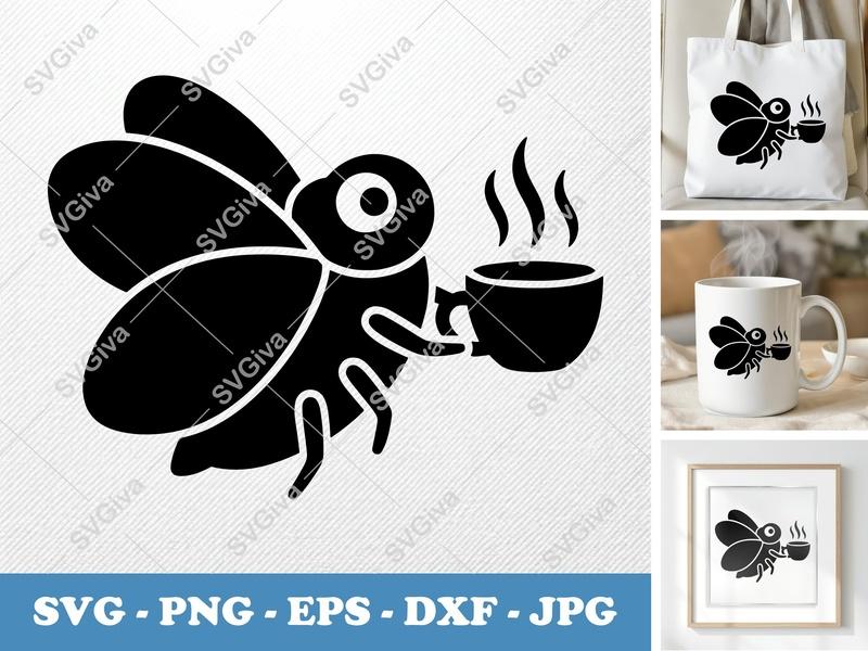 Cicada SVG Funny Coffee Cup, Bug Insect Graphic, PNG EPS DXF for Cricut & Silhouette, Modern Clean Cut File Clipart