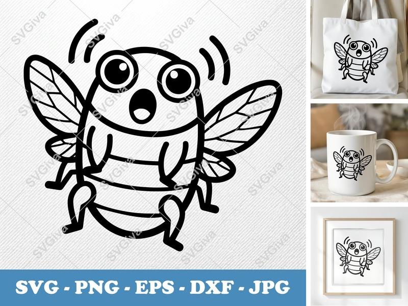 Cicada SVG | Modern Clean Cartoon Screaming Bug | PNG EPS DXF | Cricut Silhouette File | Cute Insect Art