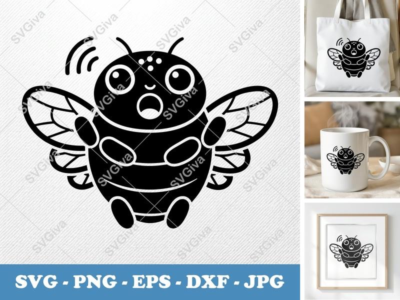 Cicada SVG | Modern Clean Kawaii Cartoon Design | Cute Insect PNG EPS DXF | Cricut Silhouette Cut File