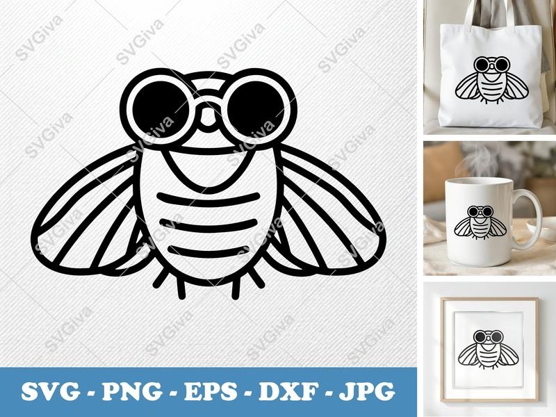 Cicada SVG | Modern Line Art Insect Cut File | PNG EPS DXF for Cricut & Silhouette | Minimalist Bug Vector