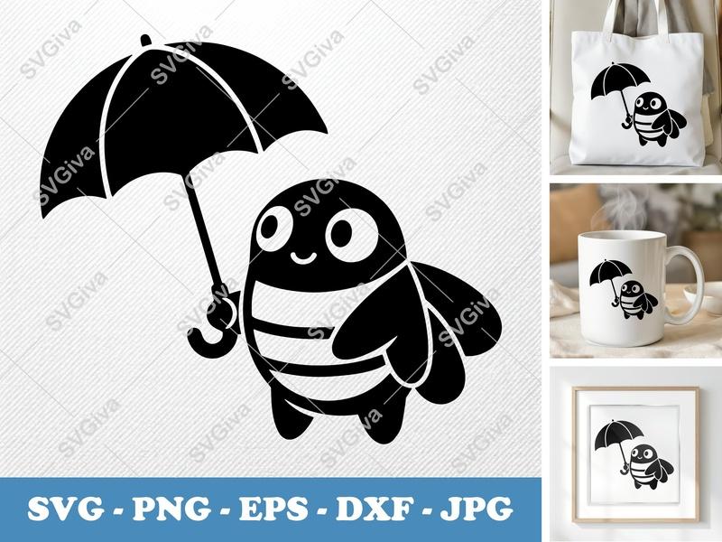 Cicada Umbrella SVG, Cute Insect Clipart, Modern Design | PNG EPS DXF for Cricut & Silhouette, Bug Cut File